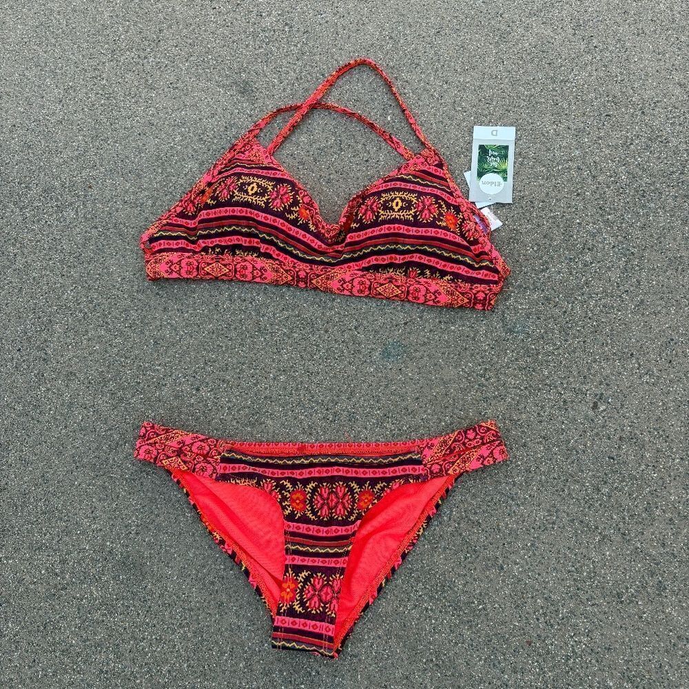 Eidon Boho Print Bikini Set D Cup Top XS/TP Bottoms NWT